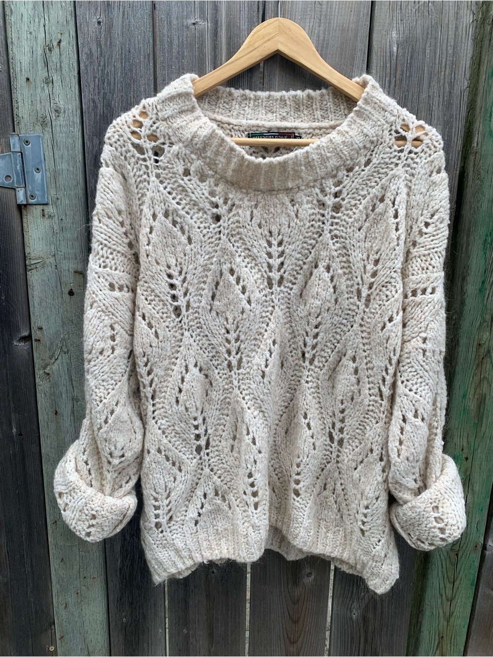 Simons Imported from Italy Cream Chunky Knit Mohair Wool Blend Sweater XS/S